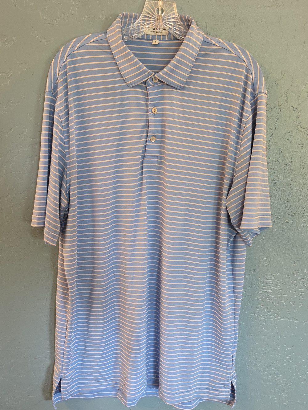Peter Millar Summer Comfort Light Blue and White Striped Polo